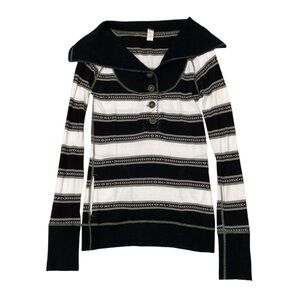 Y2K Free People Shawl Neck Striped Shirt Top Women’s Small Boho Pockets 2000’s